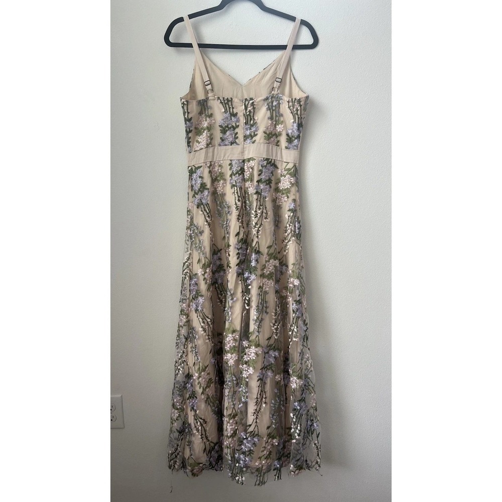 IWEMEK Floral Embroidered Mesh Maxi Dress V-Neck Beige Small 0497 - Picture 3 of 16